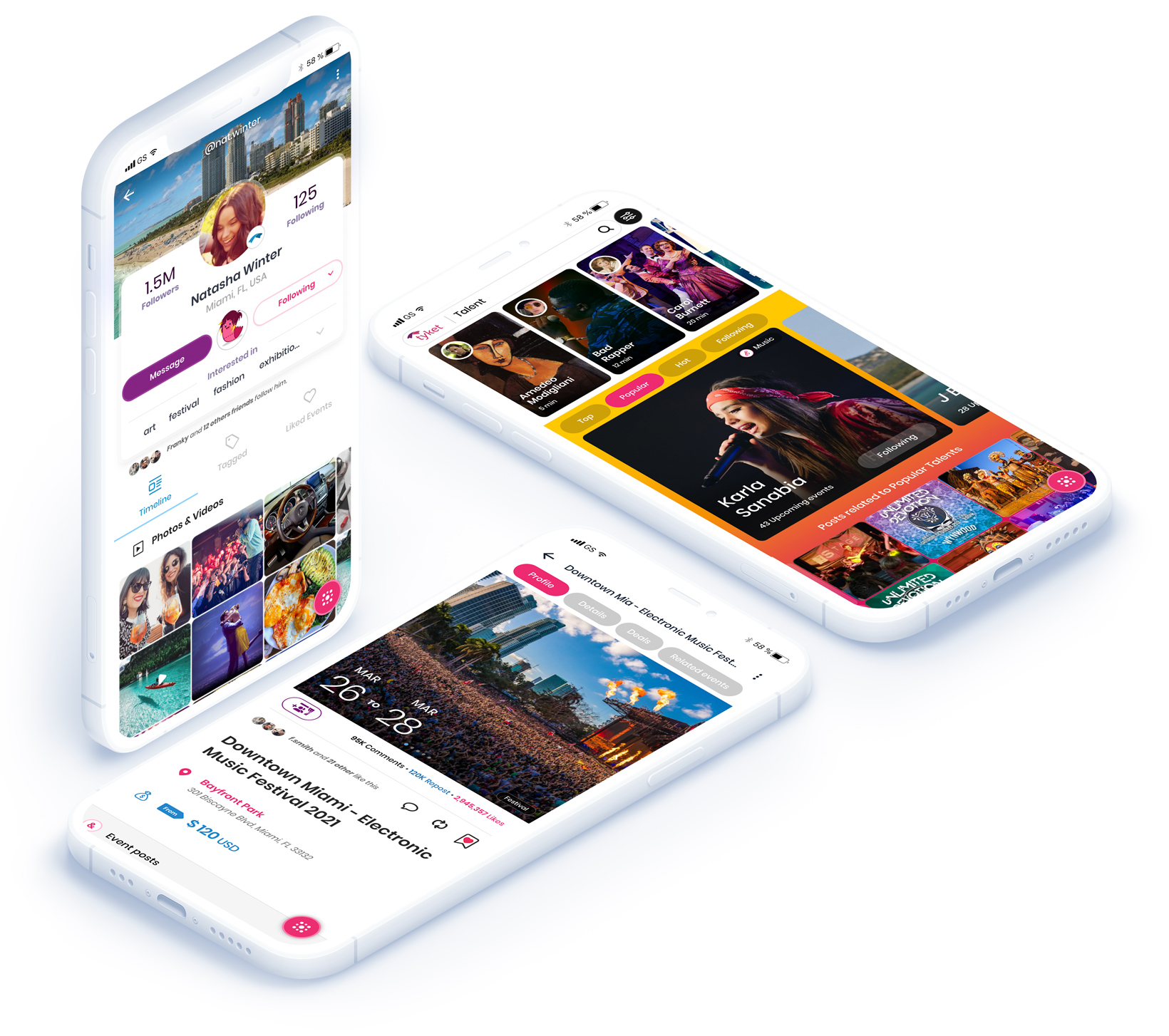 Tyket app running on phone screens